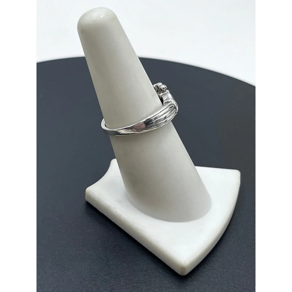 LJ Lucent Jewel Vintage Sterling Silver Irish Claddagh Ring Diamond Accents 7.25